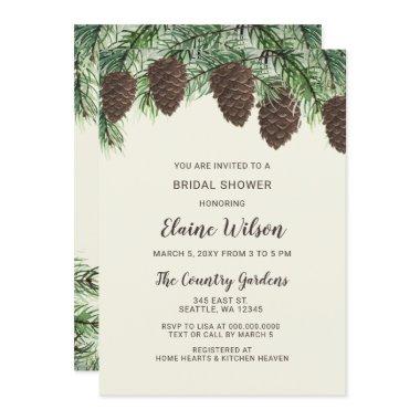 Rustic Pine cone Winter Wedding Bridal Shower Invitations