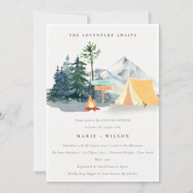 Rustic Pine Woods Camping Mountain Couples Shower Invitations