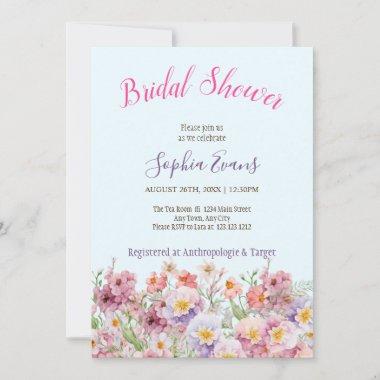 Rustic Pink and Purple Wildflower Bridal Shower In Invitations