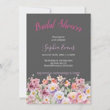 Rustic Pink and Purple Wildflower Bridal Shower In Invitations
