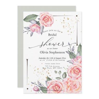 Rustic Pink Cottage Roses Bridal Shower Invitations