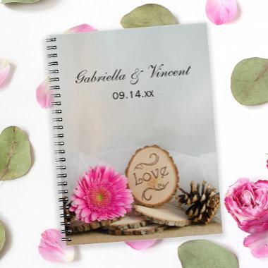 Rustic Pink Daisy Woodland Wedding Notebook