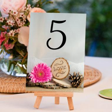 Rustic Pink Daisy Woodland Wedding Table Numbers