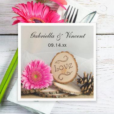 Rustic Pink Daisy Woods Wedding Paper Napkins