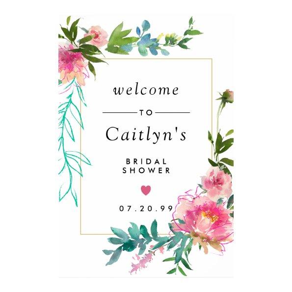 Rustic Pink Floral Boho Bridal Shower Welcome Sign