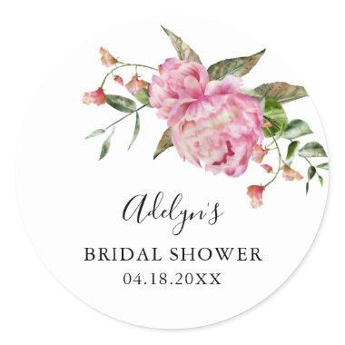 Rustic Pink Floral Bridal Shower Favor  Classic Round Sticker