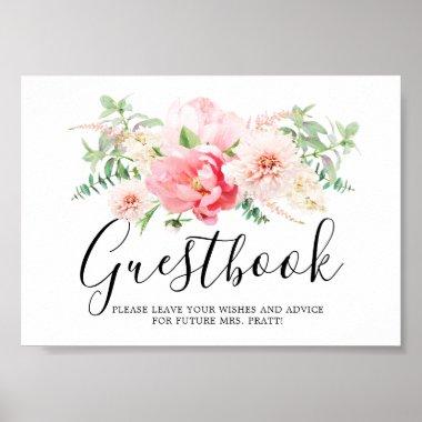 Rustic Pink Floral Bridal Shower Guestbook Sign