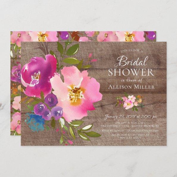 Rustic Pink Floral Bridal Shower Invitations
