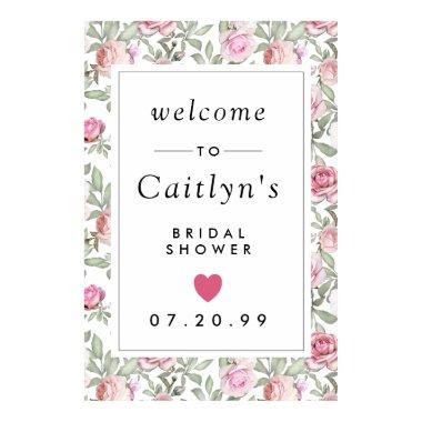 Rustic Pink Floral Bridal Shower Welcome Sign