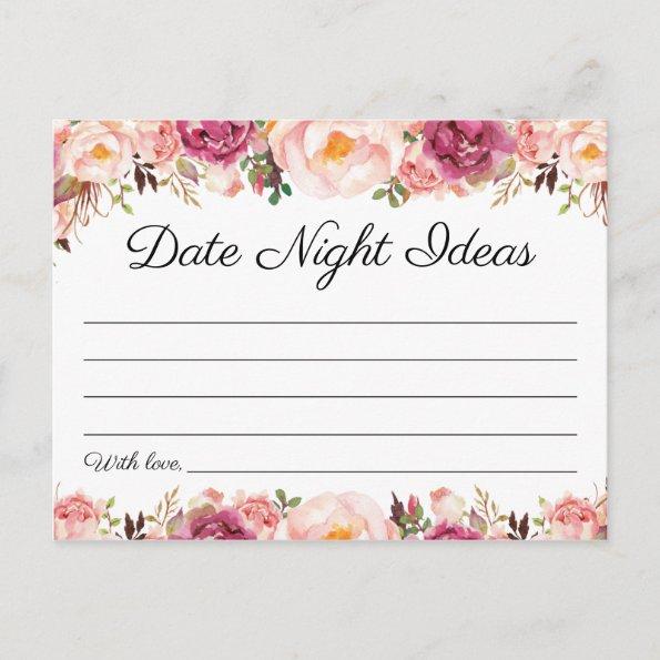 Rustic Pink Floral Date Night Ideas Invitations