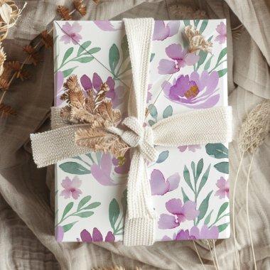 Rustic Pink Floral & Foliage Watercolor Pattern Wrapping Paper Sheets