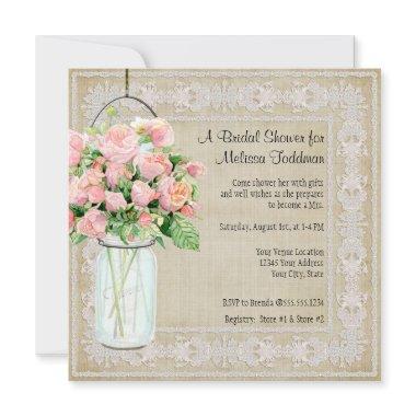 Rustic Pink Floral Mason Jar Roses