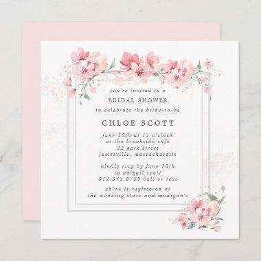 Rustic Pink Floral Watercolor Bridal Shower Invitations