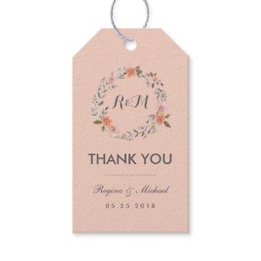 Rustic Pink Floral Wreath Thank You Gift Tag