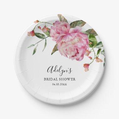 Rustic Pink Flower Greenery  Paper Plates