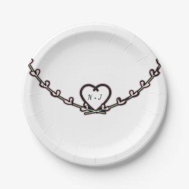Rustic Pink Heart Vine Bridal Shower Custom Party Paper Plates