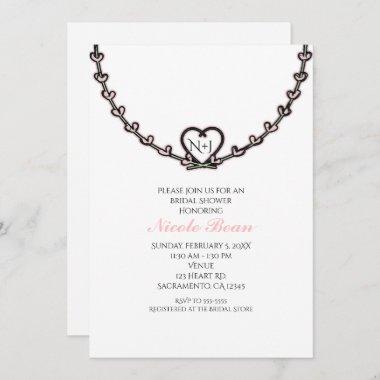 Rustic Pink Heart Vine Bridal Shower Party Invitations