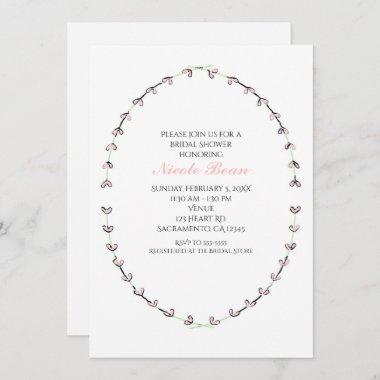 Rustic Pink Heart Vine Frame Bridal Shower Invitations