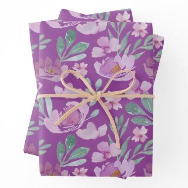 Rustic Pink & Magenta Floral Watercolor Pattern Wrapping Paper Sheets