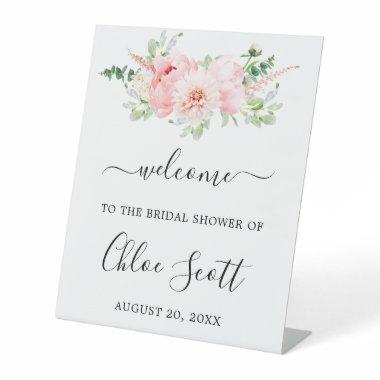 Rustic Pink Peony Floral Bridal Shower Welcome Pedestal Sign