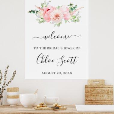 Rustic Pink Peony Floral Bridal Shower Welcome Poster
