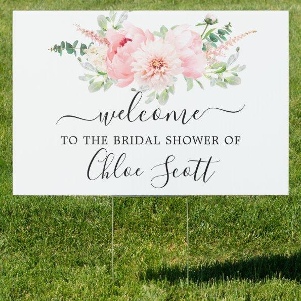 Rustic Pink Peony Floral Bridal Shower Welcome Sign