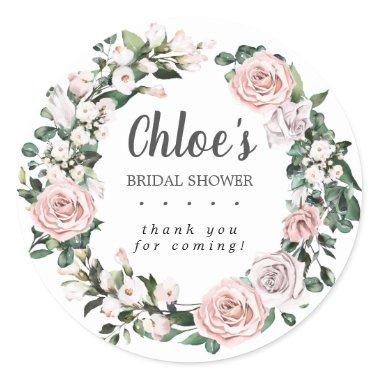 Rustic Pink Purple Floral Bridal Shower Thank You Classic Round Sticker