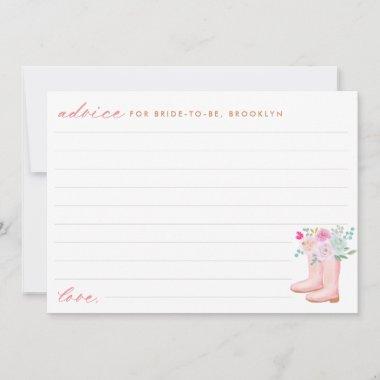 Rustic Pink Rain Boots & Flowers Bridal Shower Advice Card