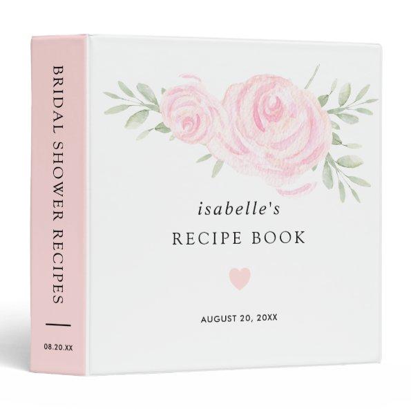 Rustic Pink Rose Floral Bridal Shower Recipe Book 3 Ring Binder