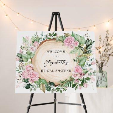 Rustic Pink Roses Greenery  Welcome Foam Board