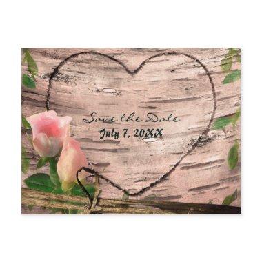 Rustic Pink Roses & Vines Birch Save the Date