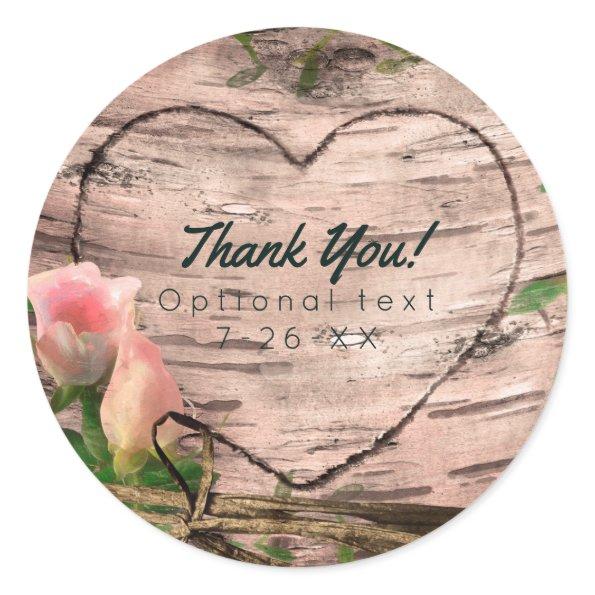 Rustic Pink Roses & Vines White Birch Custom Favor Classic Round Sticker