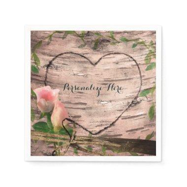 Rustic Pink Roses & Vines White Birch Custom Party Napkins