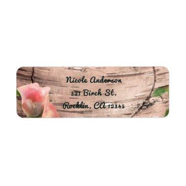 Rustic Pink Roses & Vines White Birch Invitations Label