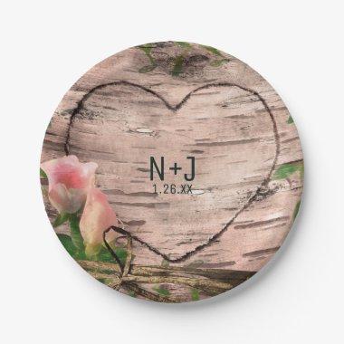 Rustic Pink Roses & Vines White Birch Reception Paper Plates