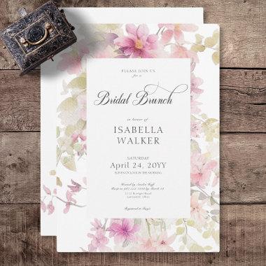 Rustic Pink & Sage Watercolor Floral Bridal Brunch Invitations