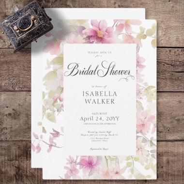 Rustic Pink & Sage Watercolor Floral Bridal Shower Invitations