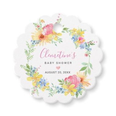 Rustic Pink Yellow Watercolor Floral Baby Shower Favor Tags