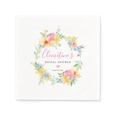 Rustic Pink Yellow Watercolor Floral Napkins