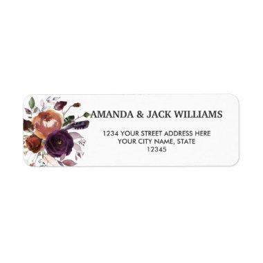 Rustic Plum | Flowers and feathers Floral Wedding Label