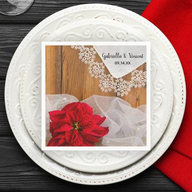 Rustic Poinsettia and Lace Winter Barn Wedding Napkins