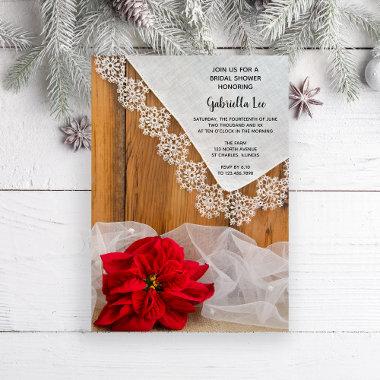 Rustic Poinsettia and Lace Winter Bridal Shower Invitations