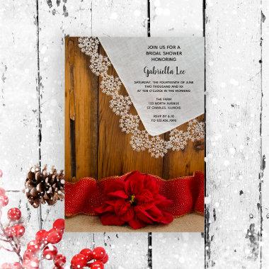 Rustic Poinsettia Country Winter Bridal Shower Invitations