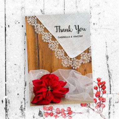 Rustic Poinsettia Lace Winter Wedding Thank You