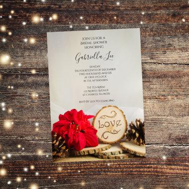 Rustic Poinsettia Woodland Winter Bridal Shower Invitations