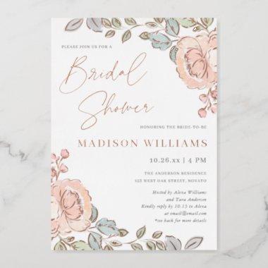 Rustic Pretty Watercolor Floral Bridal Shower Foil Invitations