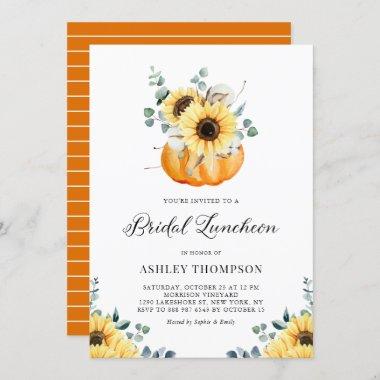 Rustic Pumpkin and Sunflowers Fall Bridal Luncheon Invitations