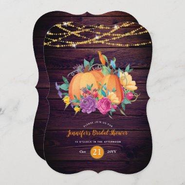 Rustic Pumpkin BRIDAL SHOWER Watercolor FALL Invitations