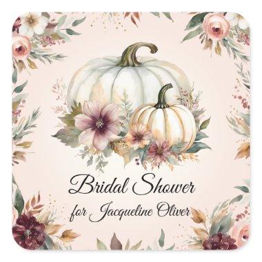 Rustic Pumpkin Burgundy Fall Floral  Square Sticker
