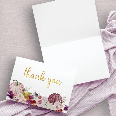Rustic Pumpkin Fall Flowers Gold Calligraphy Thank You